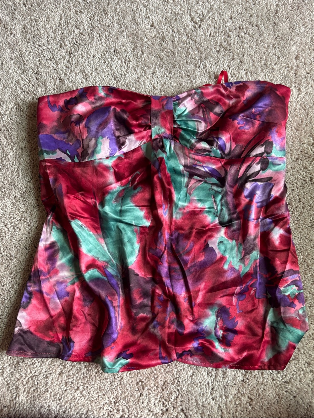 Y2K Ann Taylor LOFT Satin Abstract Floral Strapless Corset Style Top 12